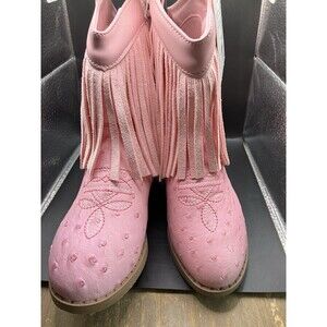 Pawz Girls' Fringe Western Ankle Boots Pink Zip Closure Cowgirl Theme Size 13
